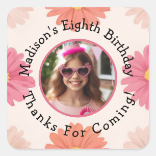Custom Foto Name Floral Geburtstag Vielen Dank Quadratischer Aufkleber