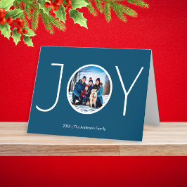 Custom Foto Name Simple Blue Joy Weihnachten