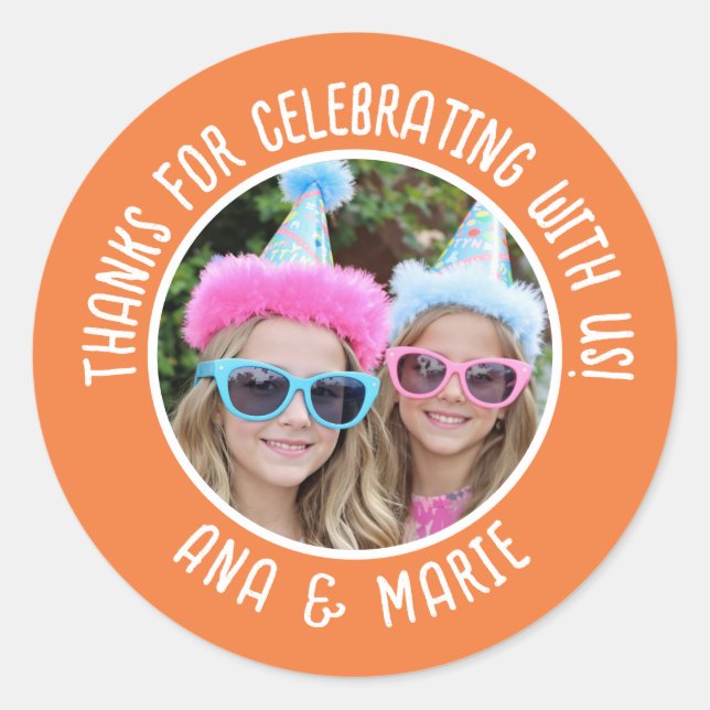 Custom Foto Names Double Birthday Vielen Dank für  Runder Aufkleber (Vorderseite)