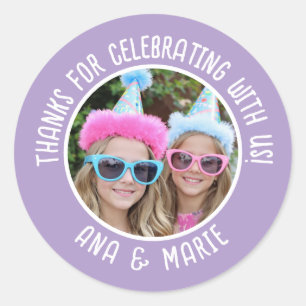 Custom Foto Names Double Birthday Vielen Dank für Runder Aufkleber