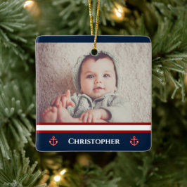 Custom Foto Nausea Navy Blue Red White Keramikornament