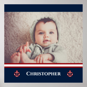 Custom Foto Nausea Navy Blue Red White Poster