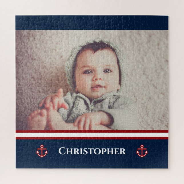 Custom Foto Nausea Navy Blue Red White Puzzle (Vertikal)