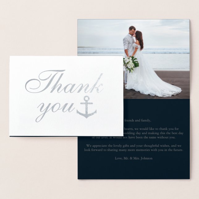 Custom Foto Navy Nautical Wedding Vielen Dank Folienkarte (Anzeige)
