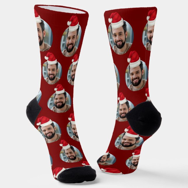 Custom Foto Niedlich Red Christmas Socken (Gewinkelt)