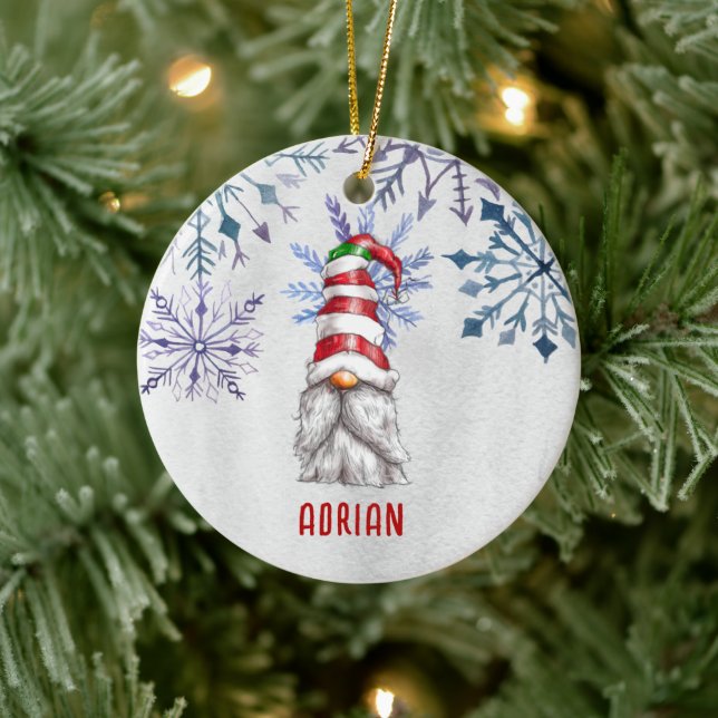 Custom Foto Niedlich Weihnachts Gnome Personalisie Keramik Ornament (Baum)