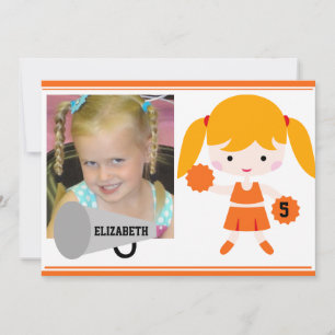 Custom Foto Orange Cheerleader Birthday Einladung