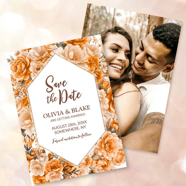 Custom Foto Orange Rose Floral Wedding Save The Date (Von Creator hochgeladen)