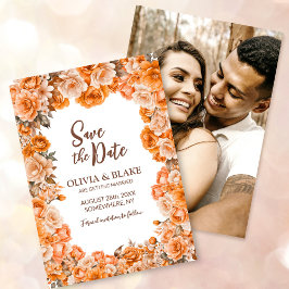 Custom Foto Orange Rose Floral Wedding Save The Date