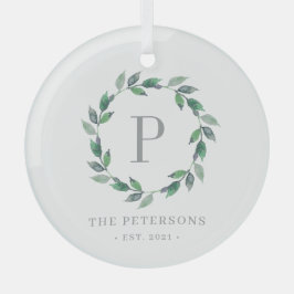 Custom Foto Ornament Delicate Wreath Monogram Aus Glas