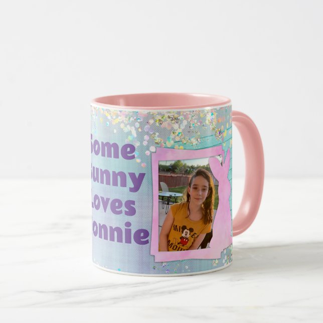 Custom Foto Osterfest Lila Kariert Tasse (VorderseiteRechts)