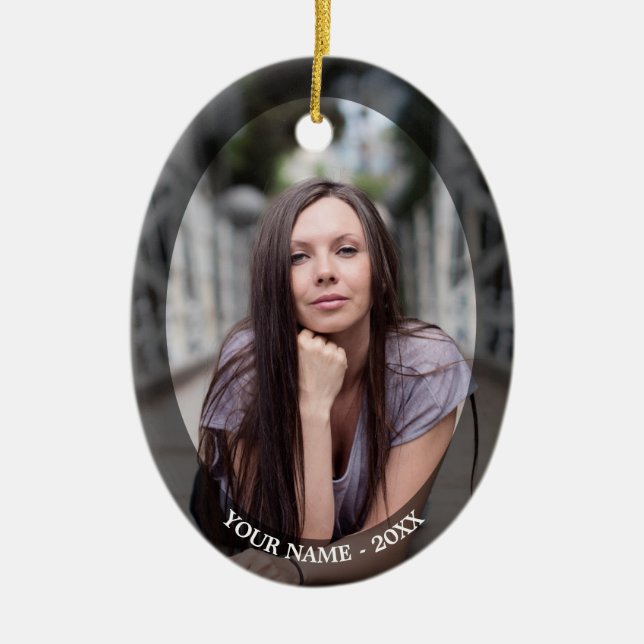 Custom Foto Oval Black Frame Weihnachtsdekoration Keramik Ornament (Vorne)