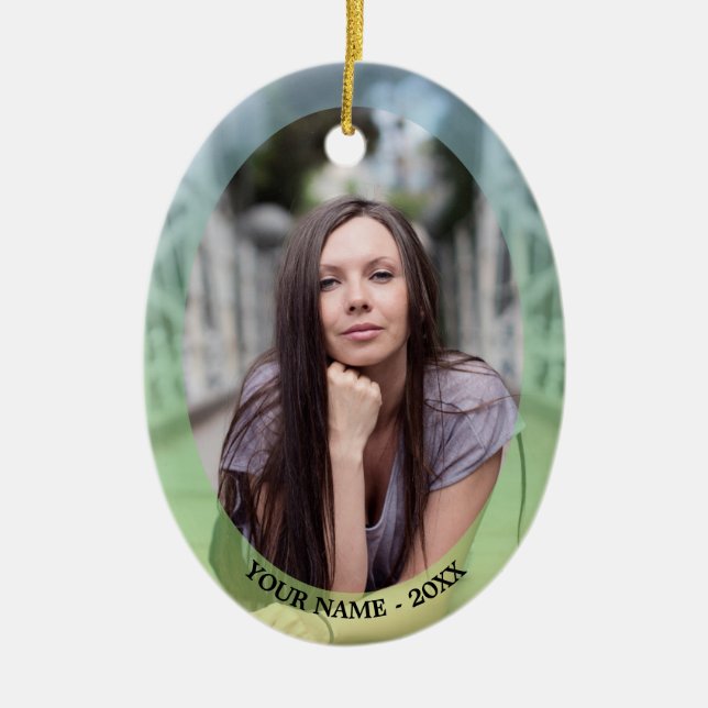 Custom Foto Oval Pastel Rahmen Weihnachtsdekoratio Keramikornament (Vorne)