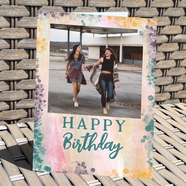 Custom Foto Paint Spritzer Happy Birthday Karte (Von Creator hochgeladen)