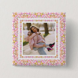 Custom Foto Pastel Pink Happy Green Mother Day Button