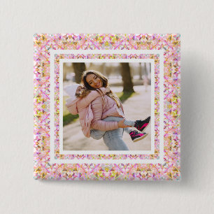 Custom Foto Pastel Pink Happy Green Mother Day Button