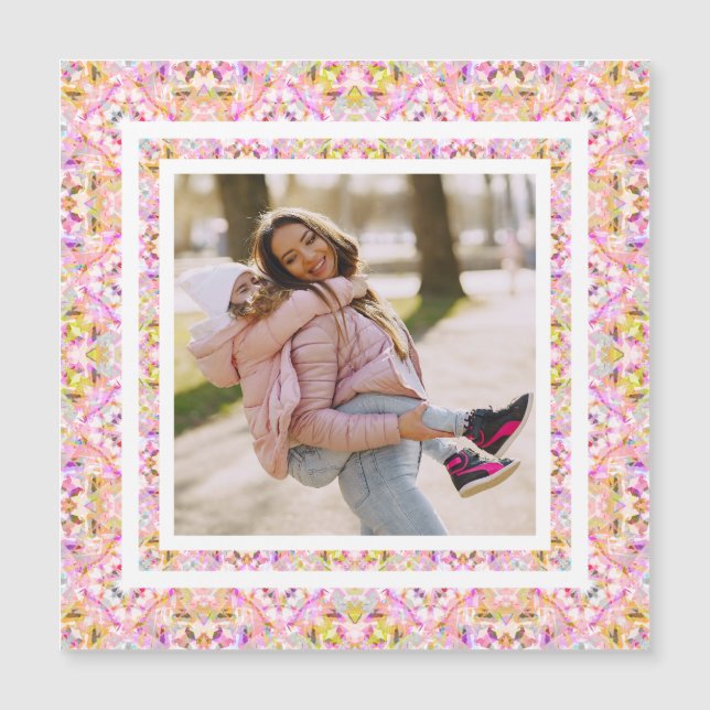 Custom Foto Pastel Pink Happy Green Mother Day Magnetkarte (Vorderseite)