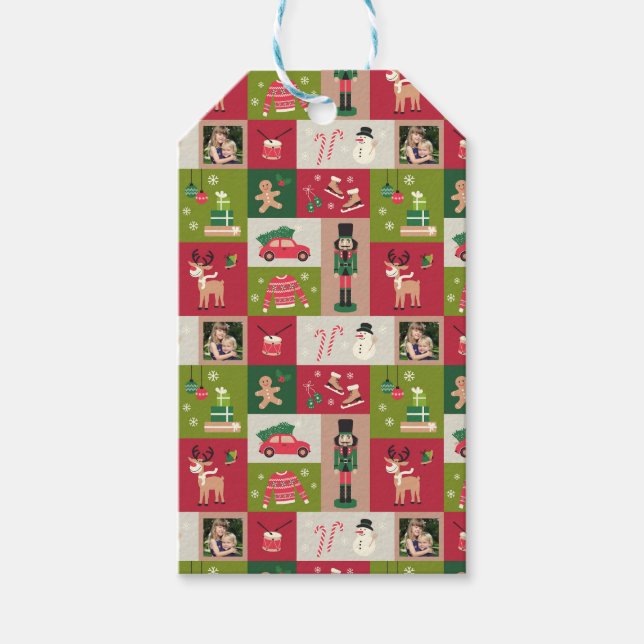 Custom Foto Patchwork Traditionelles Weihnachtsfes Geschenkanhänger (Vorderseite)