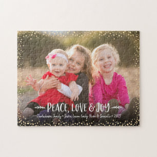 Custom Foto Peace Liebe Joy Moderne Typografie Puzzle