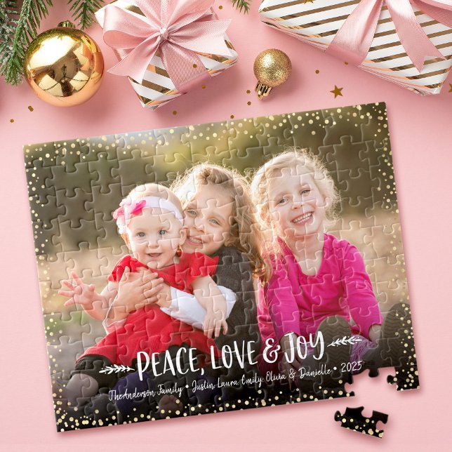 Custom Foto Peace Liebe Joy Moderne Typografie Puzzle (Von Creator hochgeladen)