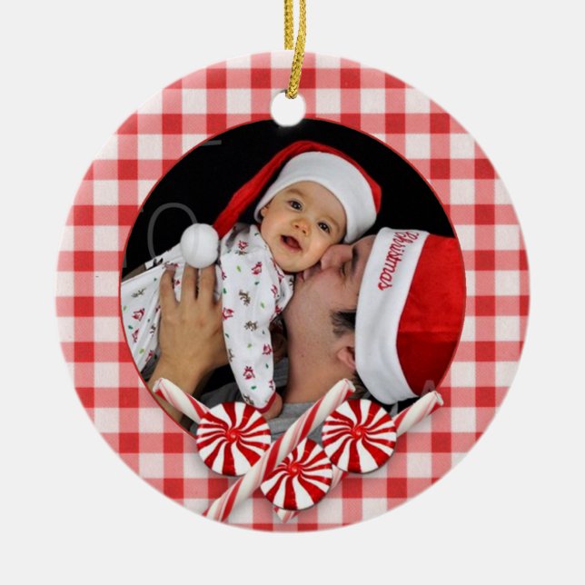 Custom Foto Peppermint Weihnachtsschmuck (Vorne)