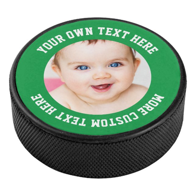 Custom Foto Personalisiert Bright Green Eishockey Puck (3/4)