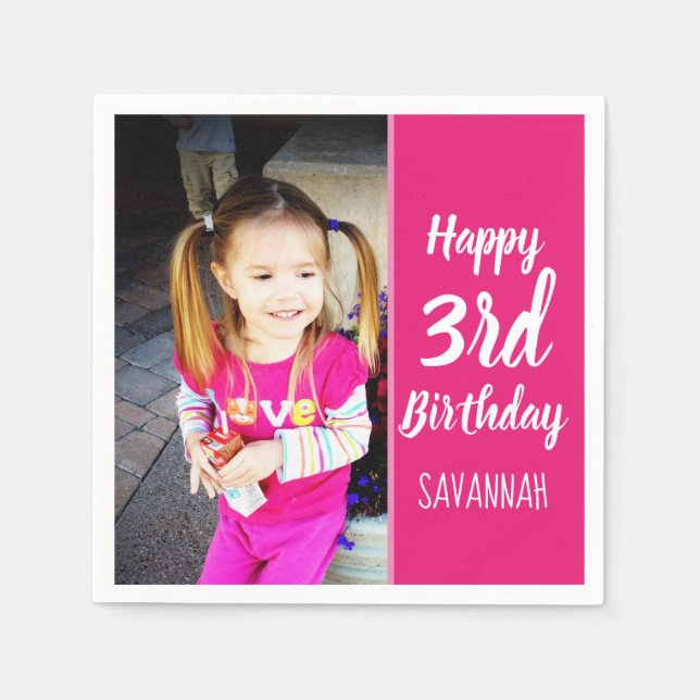 Custom Foto Personalisiert Happy Geburtstag Napkin Serviette (Vorderseite)