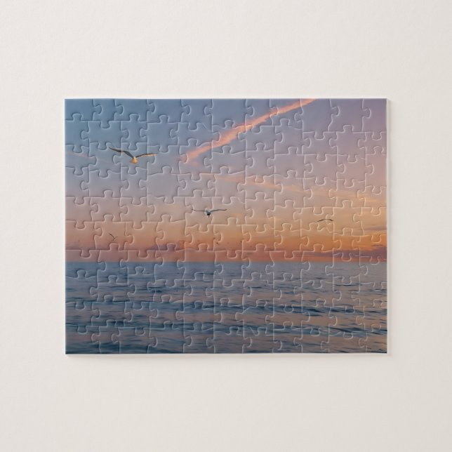 Custom Foto Personalisiert Sunset Beach Waves Puzzle (Horizontal)