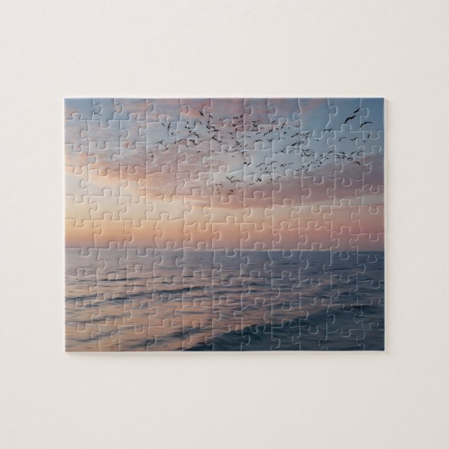 Custom Foto Personalisiert Sunset Beach Waves Puzzle (Horizontal)