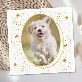 Custom Foto Pet Hund Geburtstag Gold Glitzer Stars Serviette