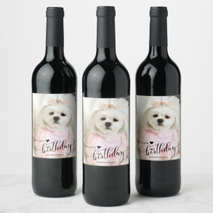 Custom Foto Pet Hund Geburtstag Typografie Schwarz Weinetikett