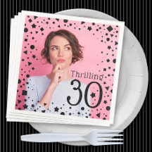 Custom Foto Pink Black Confetti 30. Geburtstag