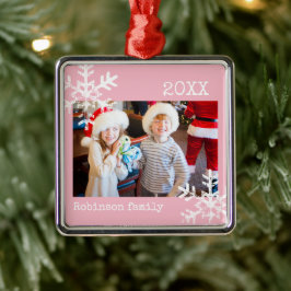 Custom Foto Pink Snowflakes Ornament Aus Metall