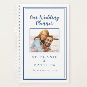Custom Foto Planner Einfach Blau & Weiß Hochzeit Planer