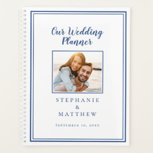 Custom Foto Planner Einfach Blau & Weiß Hochzeit Planer