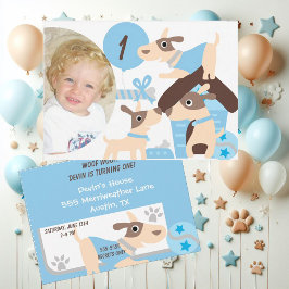Custom Foto Puppy Dog Blue Geburtstagseinladung Einladung
