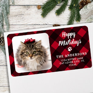 Custom Foto Red Buffalo Kariert Happy PAWlidays Adressaufkleber