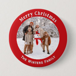 Custom Foto Red Christmas Holiday Keepake Name Button