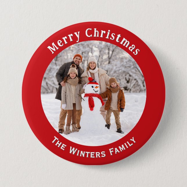 Custom Foto Red Christmas Holiday Keepake Name Button (Vorderseite)