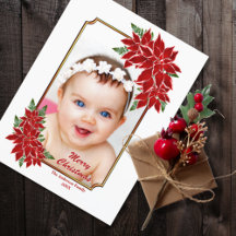 Custom Foto Red Poinsettia White Christmas