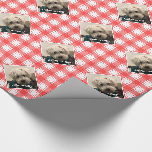 Custom Foto Red & White Country Bauernhof Kariert Geschenkpapier (Ecke)