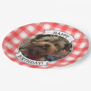 Custom Foto Red & White Country Bauernhof Kariert Pappteller