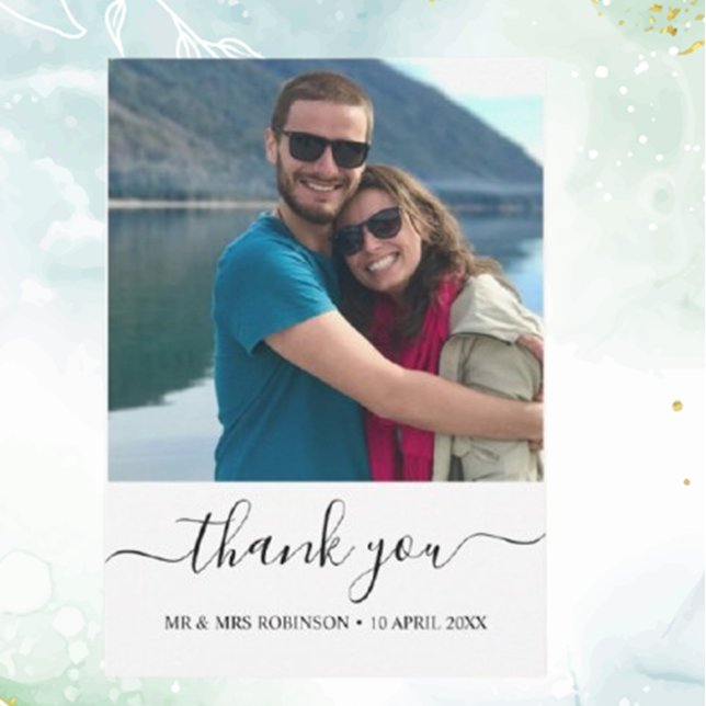 Custom Foto Relaxen Hochzeit Dankeschön Thema Dankeskarte (Create heartfelt wedding thank you cards with a custom photo and relaxed theme. )