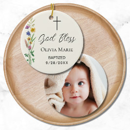 Custom Foto Religiöse Taufe Wildblume Keramik Ornament