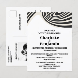 Custom Foto Retro Black & White 70er Hochzeit Einladungspostkarte