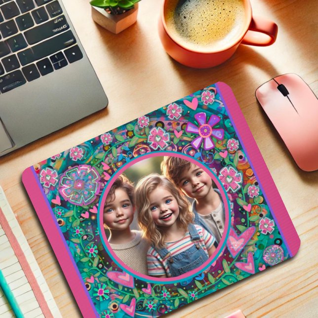 Custom Foto Rosa Aquamariner Spaß Farbenfrohe Herz Mousepad (Von Creator hochgeladen)