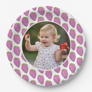 Custom Foto rosa Berry Erste Geburtstagsparty Pappteller