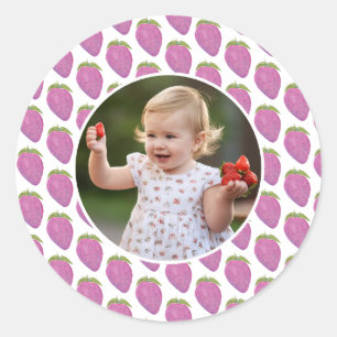 Custom Foto rosa Berry Erste Geburtstagsparty Runder Aufkleber