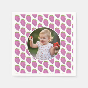 Custom Foto rosa Berry Erste Geburtstagsparty Serviette