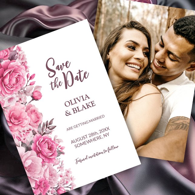 Custom Foto Rosa Rose Blumenzehen Save The Date (Von Creator hochgeladen)
